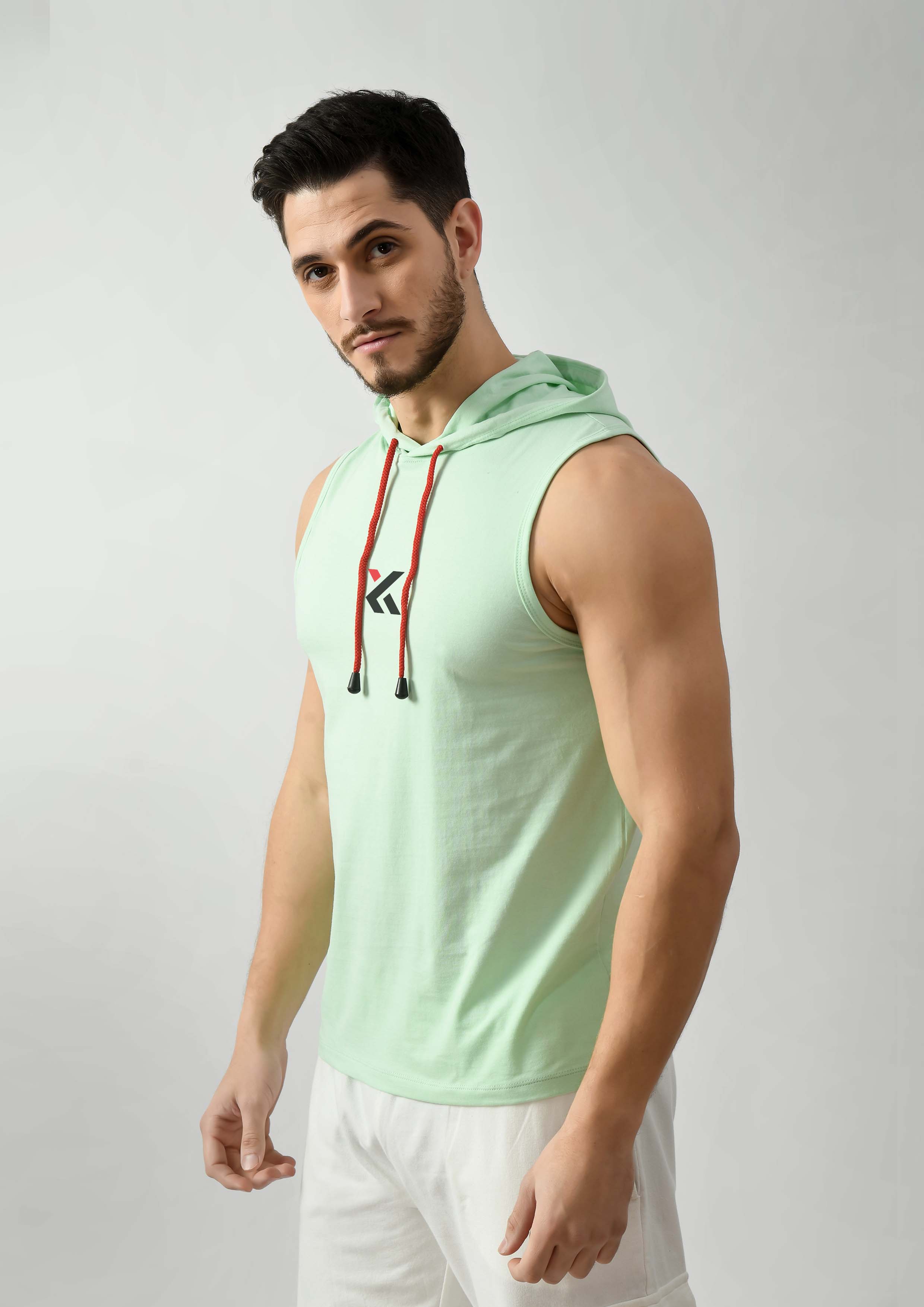 Celadon Green Tank Top for Men with Hoodie